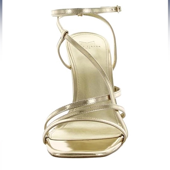 MARC FISHER Womens Gold Padded Ankle Strap Edalyn Square Toe Block Sandal - Picture 2 of 8